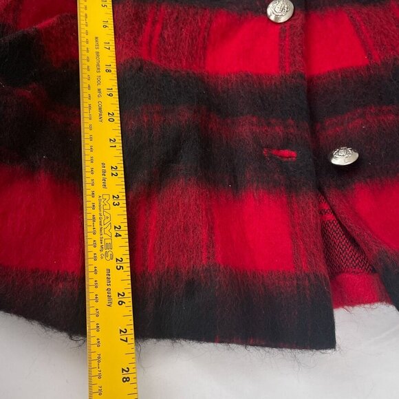 Vintage 60's D.W. Gally Wool Cape‎ Coat Button Jacket Red & Black Plaid Women XL - Picture 7 of 9